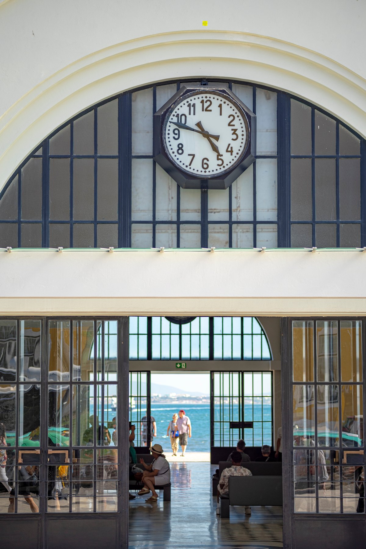 The Art Deco river terminal in Barreiro, looking out across the Tagus toward Lisbon
